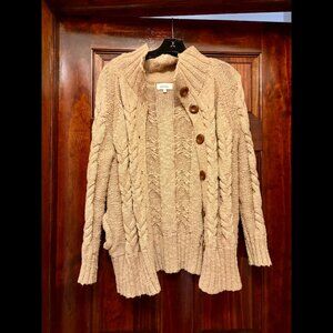 Oatmeal Beige Chunky Cable Knit Boho Cottagecore böhme Cardigan (S/M)